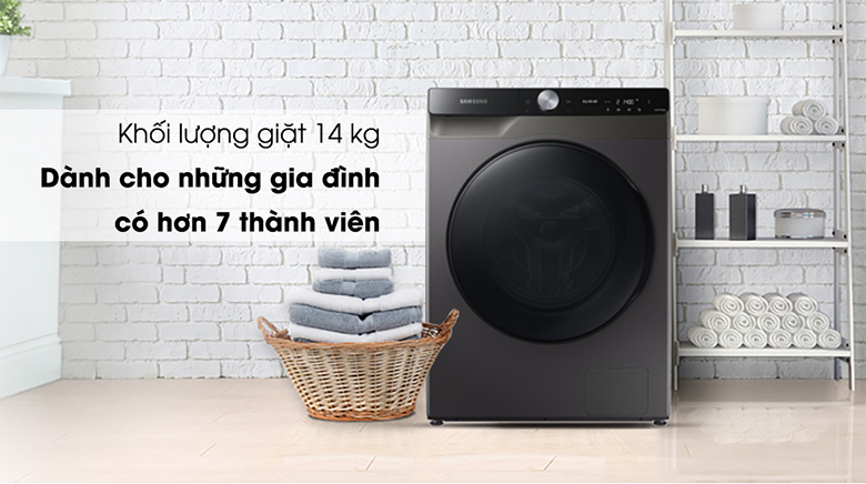 Khối lượng giặt -Máy giặt sấy Samsung AI Inverter 14 kg WD14TP44DSB/SV lồng ngang
