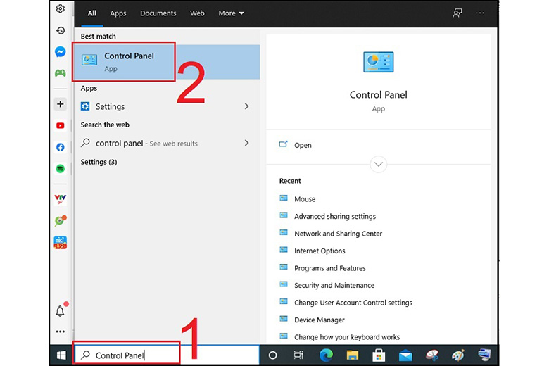Cách chỉnh chuột win 10 qua Control Panel bước 1