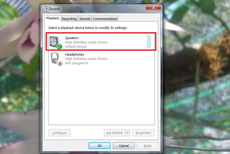 Máy tính không lên tiếng cách khắc phục kiểm tra trình điều khiển âm thanh chọn loa Speakers