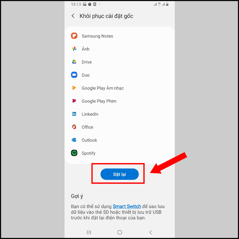 Điện thoại Samsung tự khởi đông lại liên tục nên reset lại điện thoại