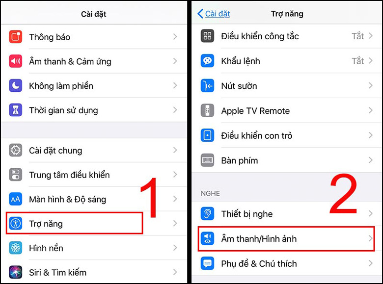 Bật flash khi có điện thoại iPhone 6, 7 cực dễ cũng vào cài đặt chọn trợ năng và chọn âm thanh hình ảnh
