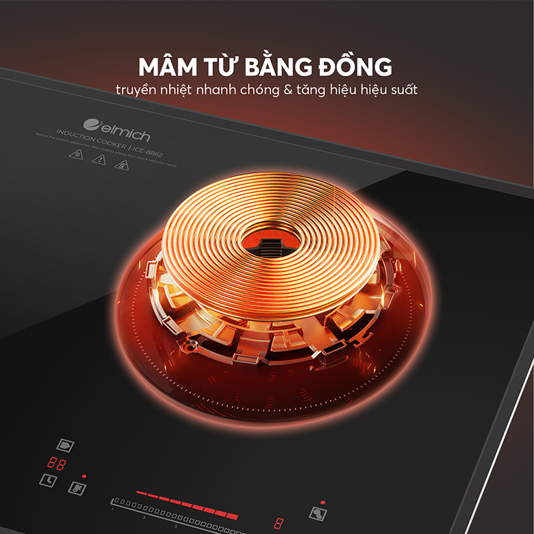 Bếp từ đôi Elmich ICE 8862 mâm từ bằng đồng