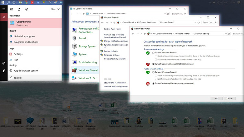 tăng tốc độ máy tính win 10: Tắt tường lửa - Windows Firewall
