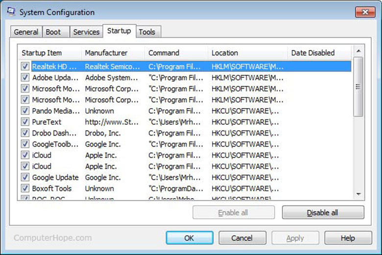 Dùng MSConfig cách tăng tốc máy tính Win 7 nhanh tích bỏ những phần không cần thiết