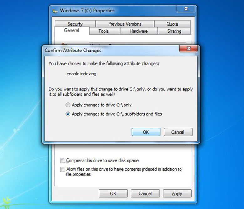 Tắt Search Indexing cách làm laptop chạy nhanh hơn Win 7