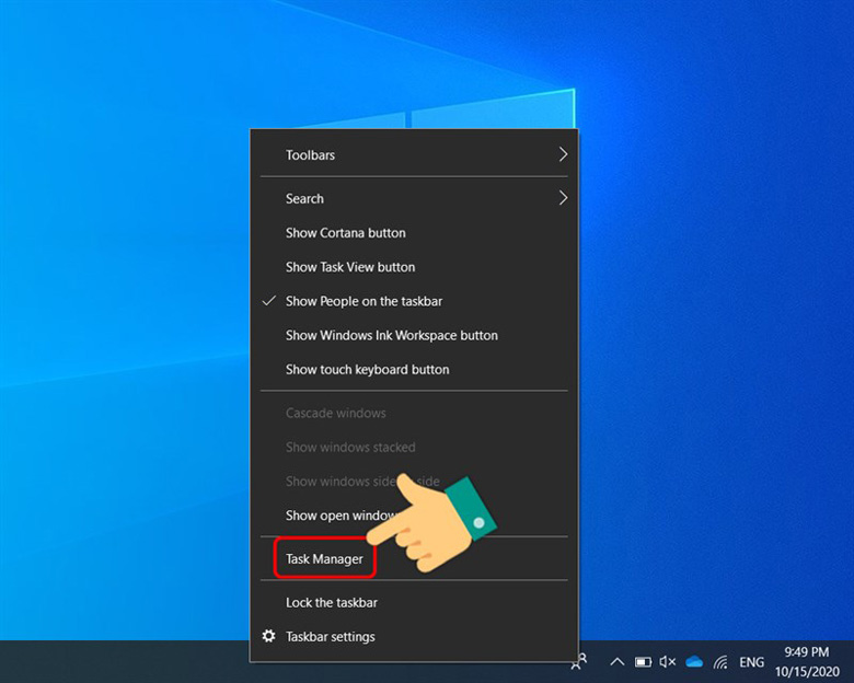 Khắc phục lỗi your Windows license will expire soon trước tiên nên khởi động lại Windows Explorer bằng cách ấn chuột phải trên thanh Taskbar chọn Task Manager