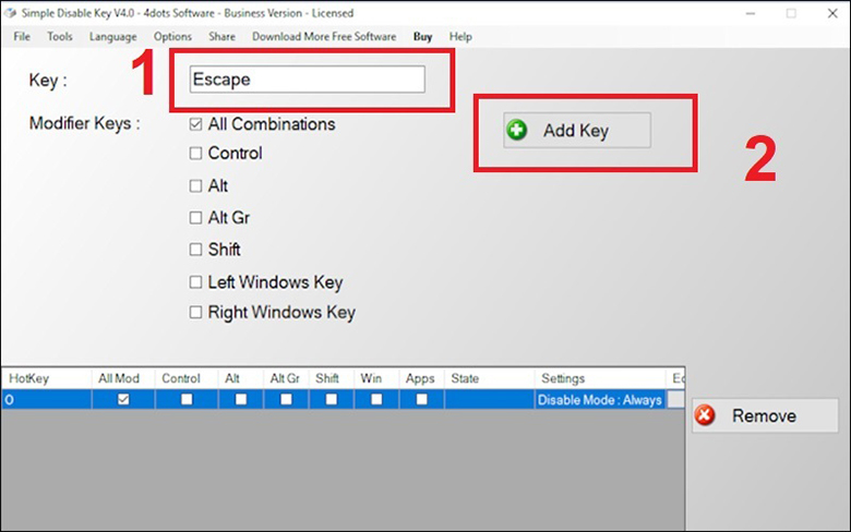 Cách tắt bàn phím laptop bằng phần mềm Simple Disable Key