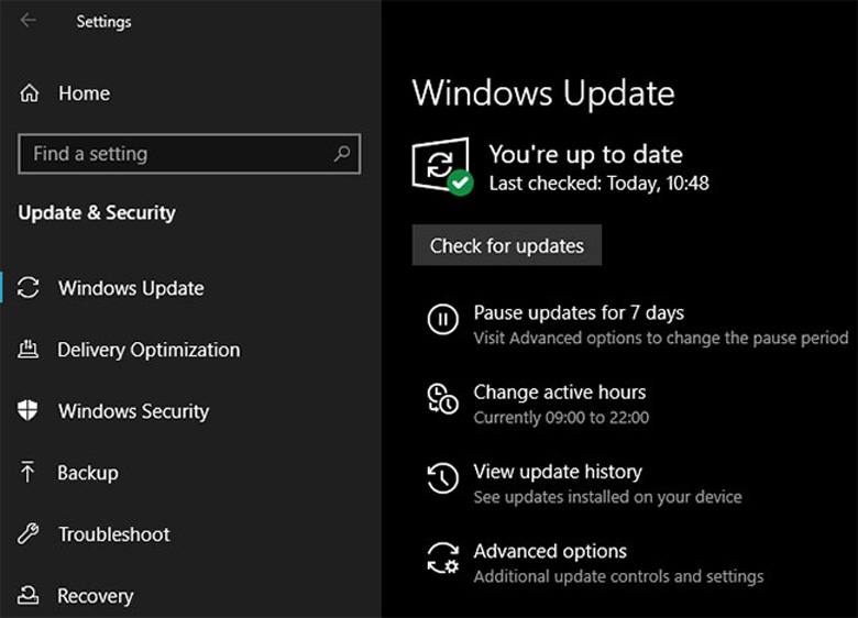 Chạy Windows Update trong Win 10