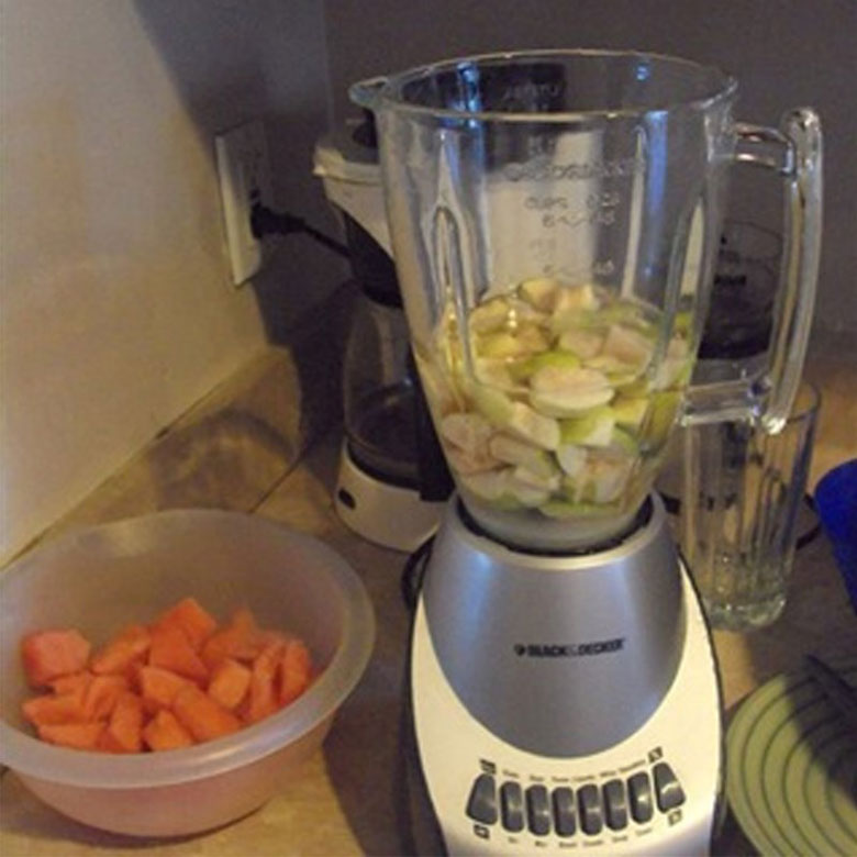 Thực hiện làm sinh tố ối dưa hấu bằng máy xáy sinh tố