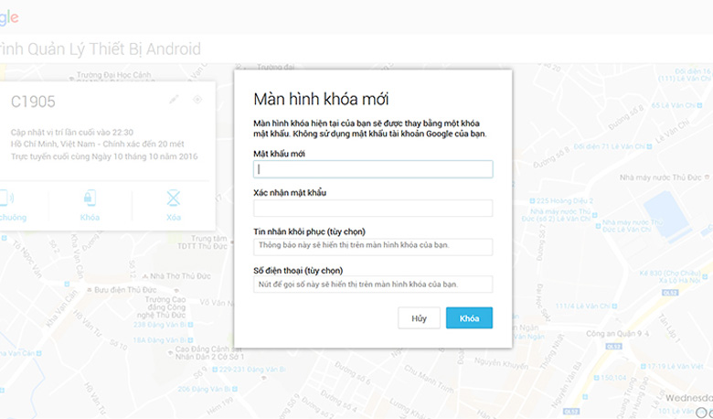 Định vị điện thoại Android sử dụng trình duyệt web vào link web như trên hình vẽ mất kết nối Internet lệnh khóa của bạn cũng bị mất khi có mạng trở lại