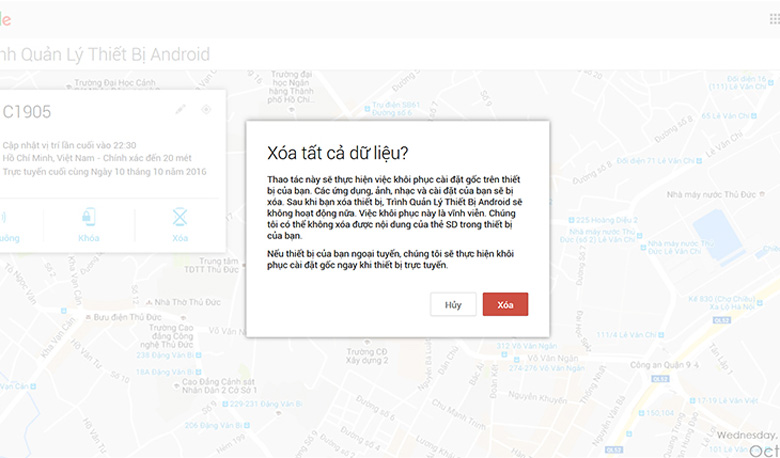 Định vị điện thoại Android sử dụng trình duyệt web vào link web như trên hình vẽ có chức năng khóa tất cả dữ liệu