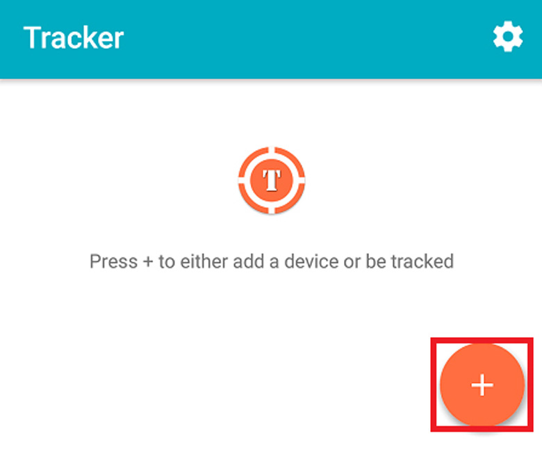 Phần mềm định vị điện thoại Android dùng ứng dụng Tracker Devices Locator mở ứng dựng lên và ấn vào dấu "+" để thiết lập
