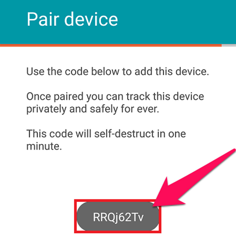Phần mềm định vị điện thoại Android dùng ứng dụng Tracker Devices Locator cho chúng ta mã code gồm 8 ký tự