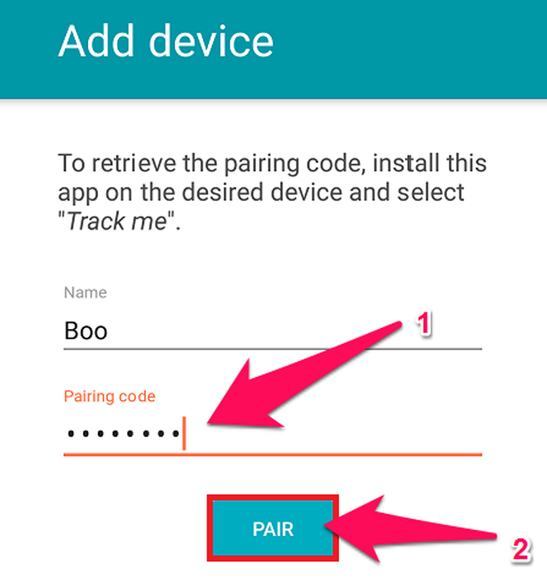 Phần mềm định vị điện thoại Android dùng ứng dụng Tracker Devices Locator hệ thống yêu cầu đặt tên với mã code bạn đã lấy trước