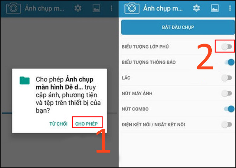 Cách chụp màn hình trên Vsmart Live Screenshot Easy cho phép truy cập ứng dụng với các thông tin sẵn có