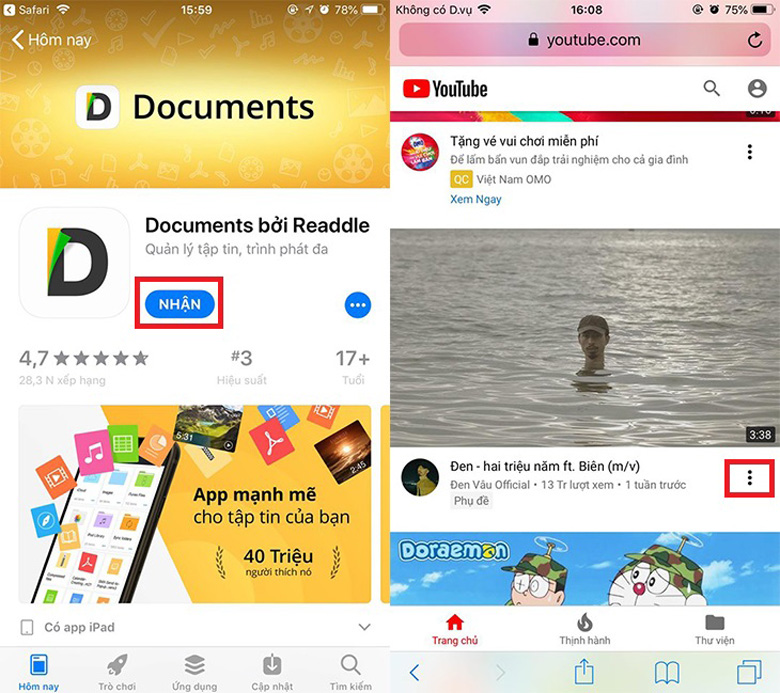 Phần mềm Documents tải video Youtube về điện thoại iPhone trước tiên bạn cần tải ứng dụng về máy