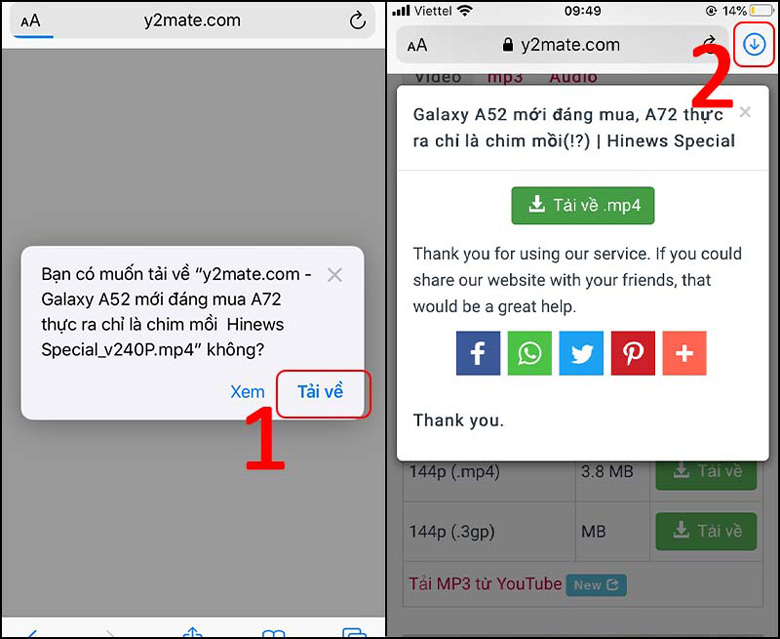 Cách tải video trên youtube về điện thoại iPhone sử dụng website y2mate.com ấn vào đây xong tải video bạn muốn tải về