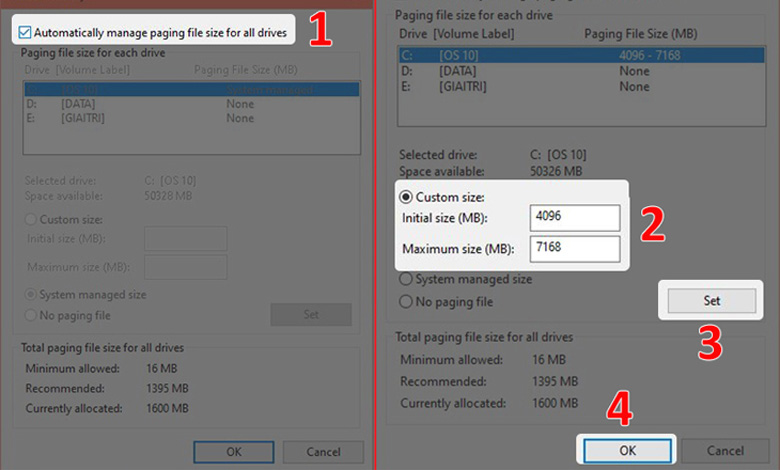 Cách giải phóng RAM cho laptop nên thiết lập bộ nhớ ảo