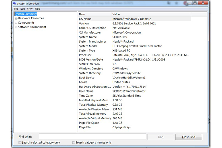 Cách kiểm tra cấu hình máy tính bằng lệnh msinfo32 kết quả