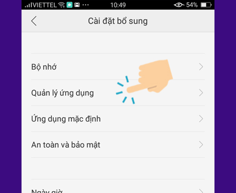 Cách tăng dung lượng Oppo xóa bỏ cài đặt những ứng dụng không cần thiết vào cài đặt chọn Quản lý ứng dụng để xóa