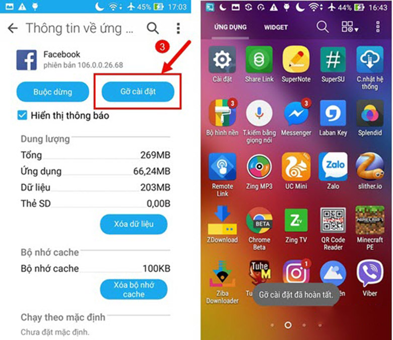 Cách tăng bộ nhớ điện thoại Oppo xóa bỏ cài đặt những ứng dụng không cần thiết tiếp tục vào ứng dụng mà bạn muốn xóa bỏ