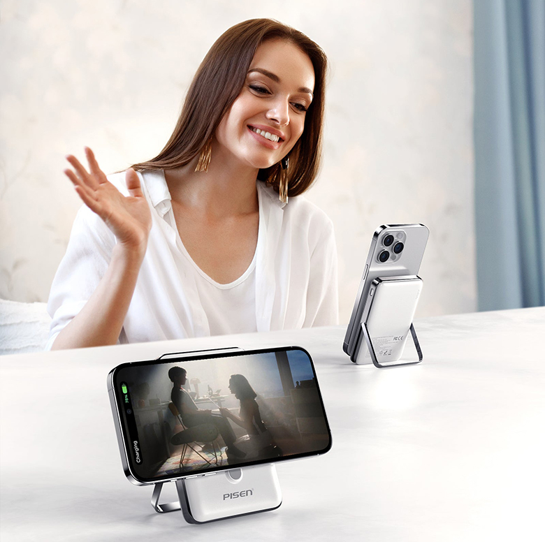 Sạc dự phòng PISEN QUICK - PowerMag 30W 10000mAh có màn hình - TP-D080(GLB) có thể làm giá đỡ