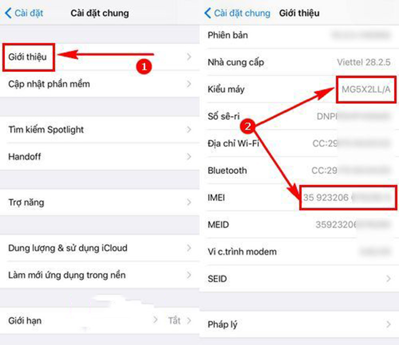 Cách nhận biết iPhone 8 Plus chính hãng vào cài đặt, chọn cài đặt chung, chọn giới thiệu