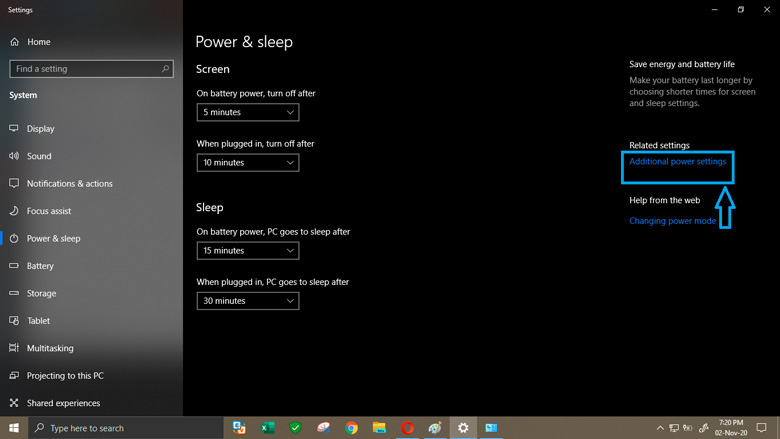 Tiếp tục chọn Addition powers setting là cách xả pin laptop chuẩn