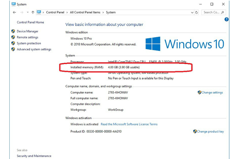 Cách kiểm tra RAM máy tính có nhận đủ dung lượng RAM cách 1