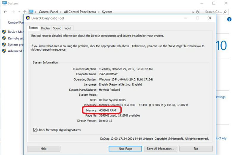 Cách kiểm tra RAM máy tính có nhận đủ dung lượng RAM cách 2
