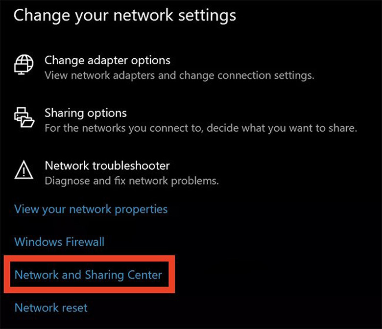 Cách xem pass Wifi trên laptop trên Win 8, 8.1, 10 tiếp tục chọn "Network and Sharing Center"