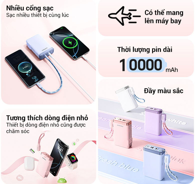 Sạc dự phòng Pisen Quick - High Power Box 30W 10000mAh (TS-D381) - Hồng Sakura