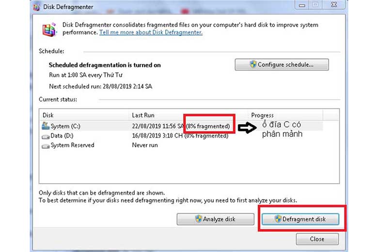 Khắc phục laptop chạy chậm bằng chống phân mảnh ổ cứng: Bước 4