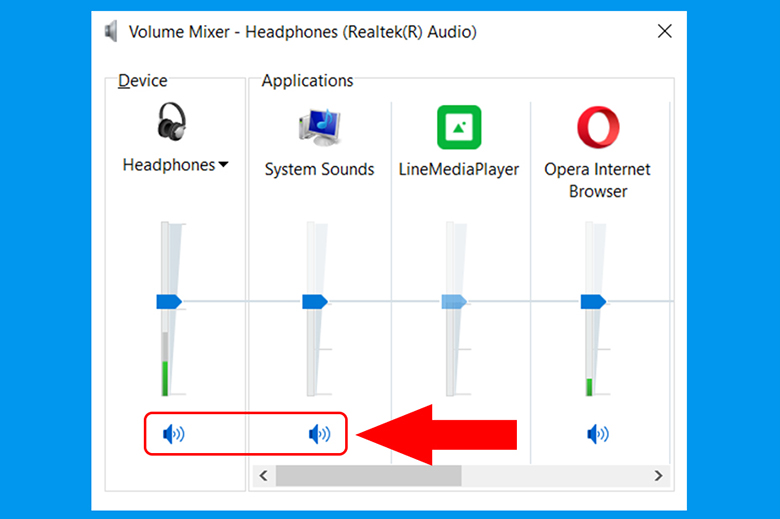 Khắc phục laptop không nhận tai nghe: kiểm tra cài đặt âm thanh Volume Mixer kết quả