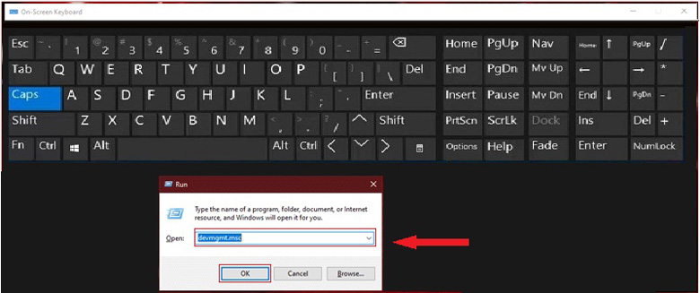 Cách khắc phục bàn phím laptop không sử dụng được cập nhật lại Drive bằng gõ lệnh "devmgmt.msc"