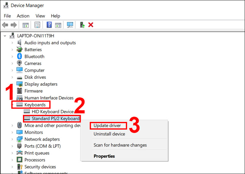 Cách khắc phục bàn phím máy tính không hoạt động cập nhật lại Drive vào Keyboards để update lại drive