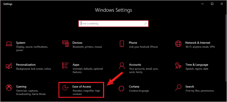 Bàn phím laptop không sử dụng được được cách khắc phục hãy cài bàn phím chọn Ease of Access