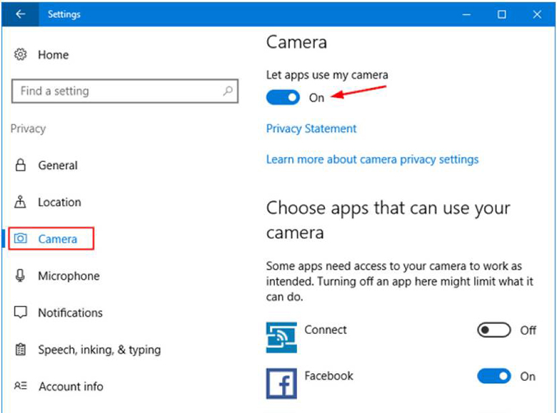 Tại sao camera laptop không hoạt động bạn vào vào Click bật quyền truy cập vào ứng dụng
