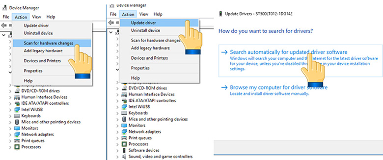 Lỗi laptop không nhận chuột nên xem lại drive và chọn cập nhật lại