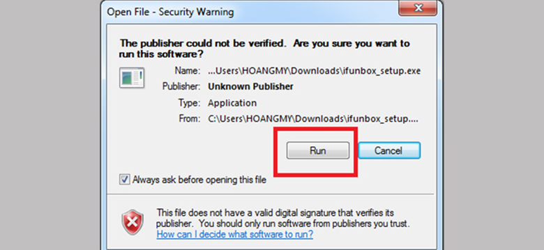 Kết nối máy tính với iPhone sử dụng iFunbox: chọn Run