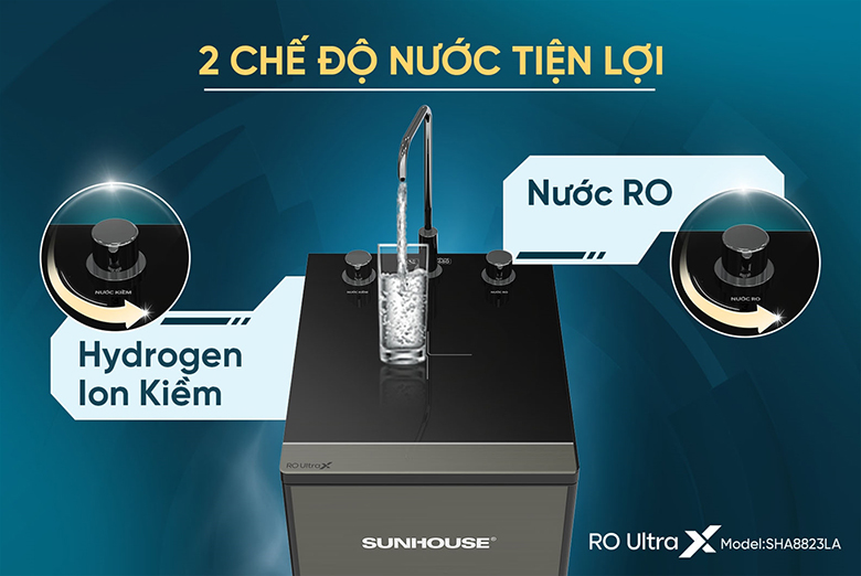 Máy lọc nước ion kiềm Hydrogen UltraX Sunhouse SHA8823LA 2 chế độ nước