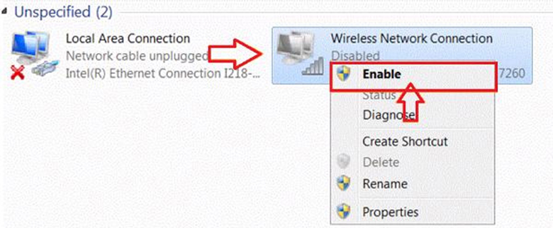 Cách chuyển từ mạng dây sang wifi cho laptop bước 2