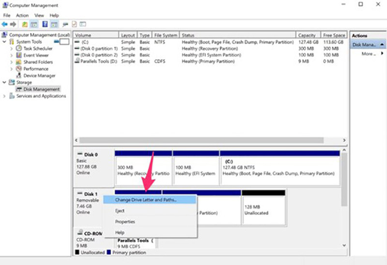 Việc thay đổi ký tự ở ổ đĩa dẫn đến khe cắm thẻ nhớ trên laptop không nhận