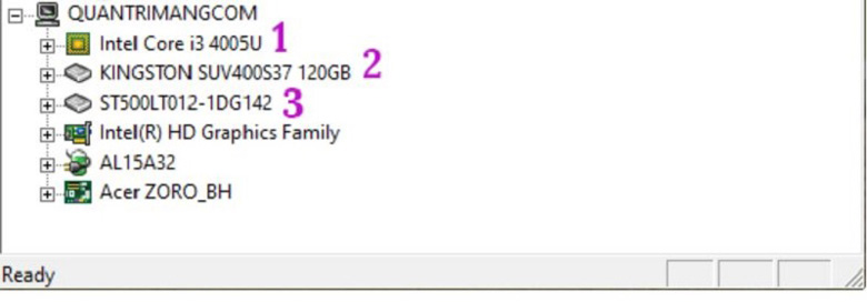 Phần mềm HWMonitor kiểm tra hiệu suất laptop tiếp theo là kiểm tra 1 là CPU của máy tính, 2 là ổ SSD, 3 là ổ HDD như trong hình nếu như bạn muốn