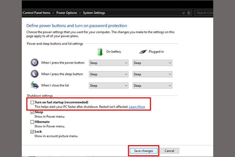 Khắc phục laptop không tắt được nguồn: Tắt Fast Startup trên Windows bước 6