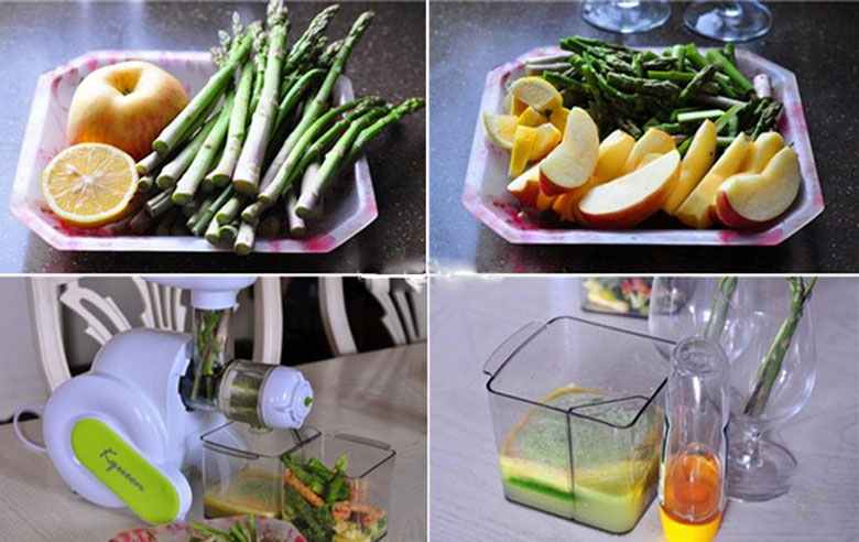 Cách làm nước ép táo giảm cân, măng tây thực hiện bằng ép