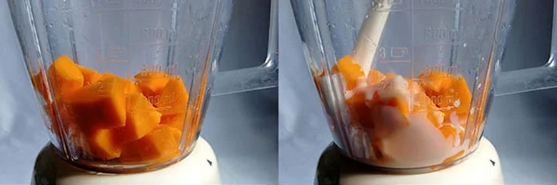 Cách làm kem đu đủ: Xay đu đủ