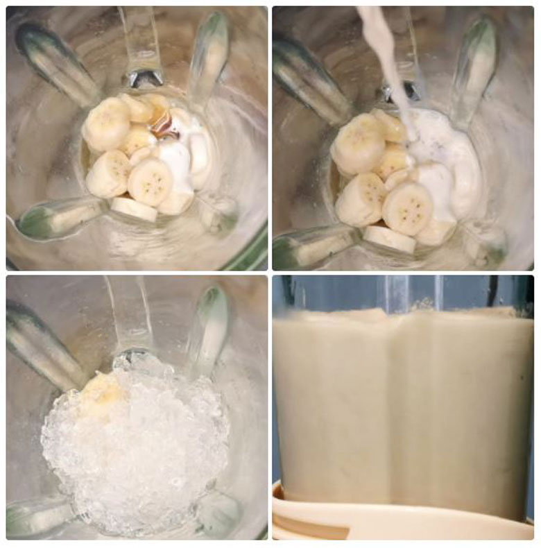 Thực hiện làm sinh tố chuối sữa tươi bằng máy xay sinh tố