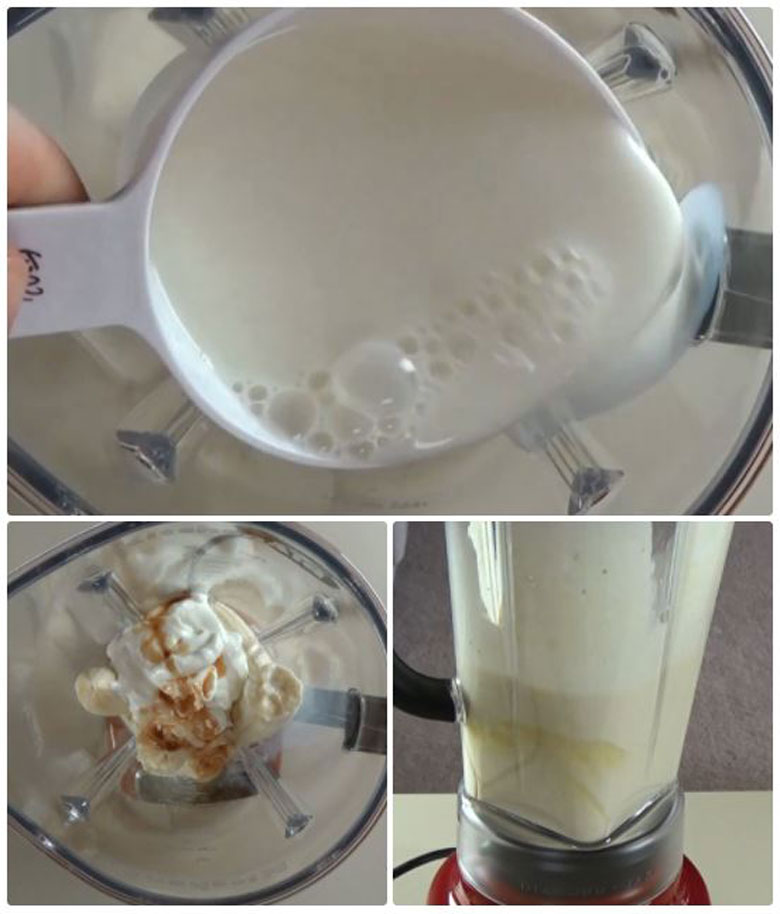 Sinh tố chuối sữa chua cho bé chi tiết thực hiện xay 