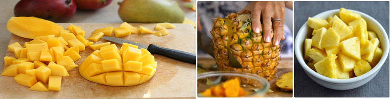 Cách làm sinh tố xoài dứa thực hiện sơ chế nguyên liệu là bước tiếp theo khi mua nguyên liệu về